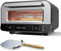 Forno elettrico per pizza 450¡ãC con pietra refrattaria, pala e timer ¨C 1700W, luce interna, finestra ¨C Pizza croccante in 2 minuti ¨C Macchina professionale per casa - BOLKANI (nero)