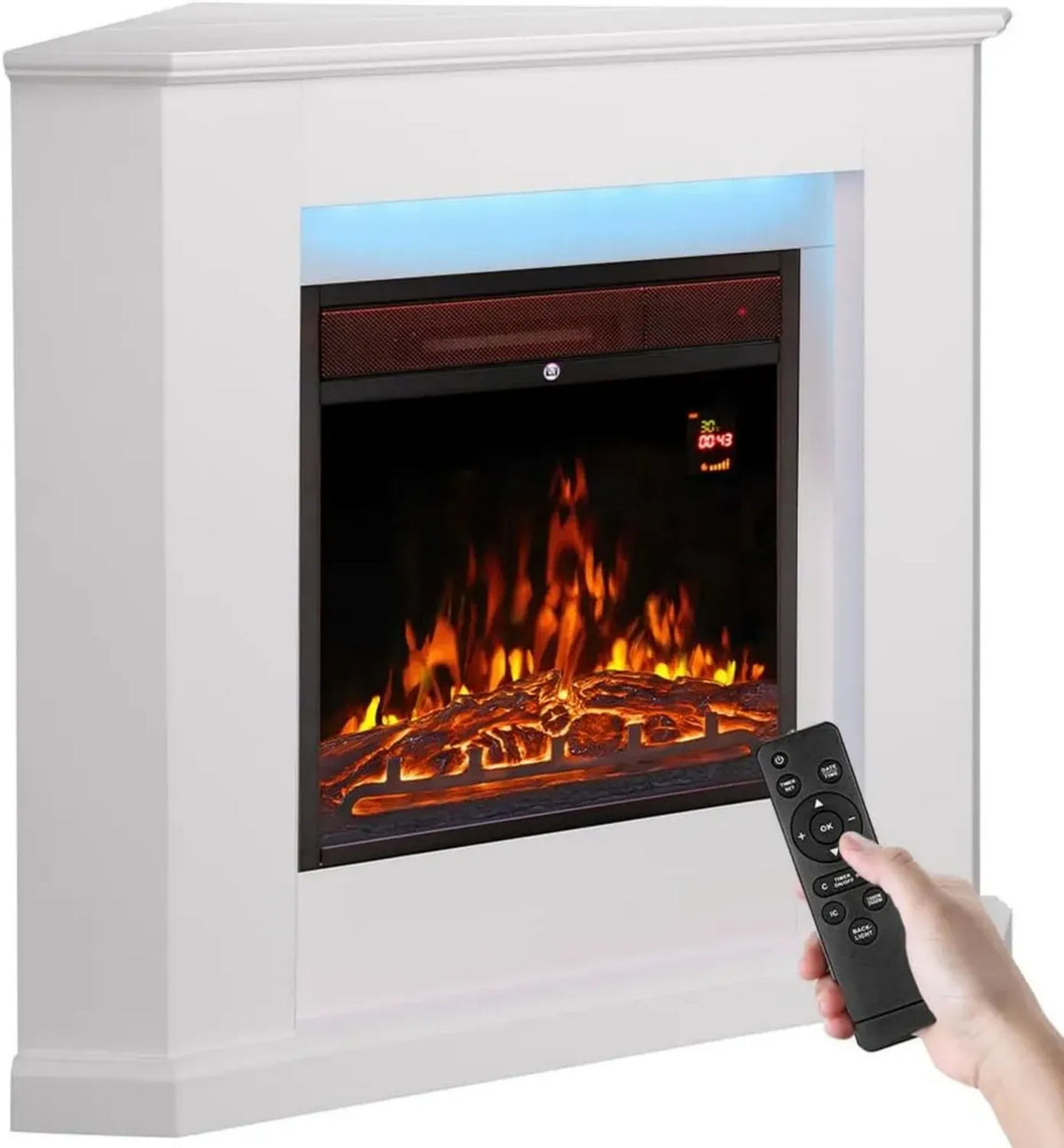 Camino Elettrico Angolare in Legno 2000W con Design Silenzioso e Luci Led Multicolori