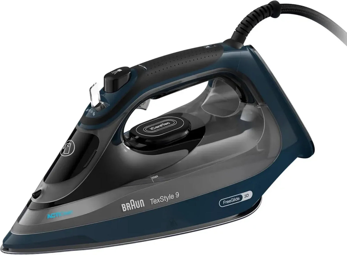 Ferro da Stiro a Vapore Braun TexStyle 9 con Eco Mode, Colpo di Vapore Potente, Piastra 3D e Serbatoio Capiente, Blu