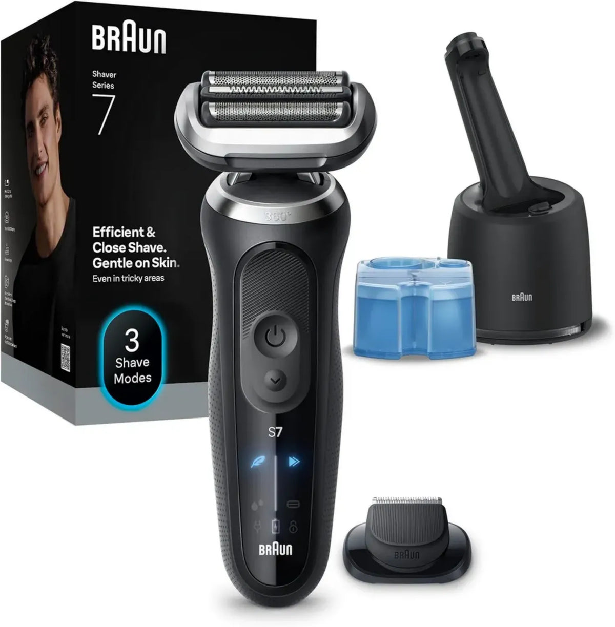 Braun Serie 7 Rasoio Elettrico Uomo Impermeabile Oro, Wet&Dry, 60 Min Autonomia, Stazione SmartCare, Senza Fili