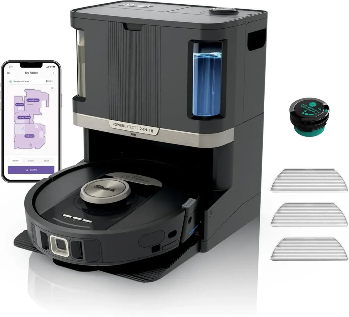 Shark Robot Aspirapolvere e Lavapavimenti 2 in 1, Autosvuotamento e Autoriempimento, Navigazione 3D LiDAR, App WiFi, Nero