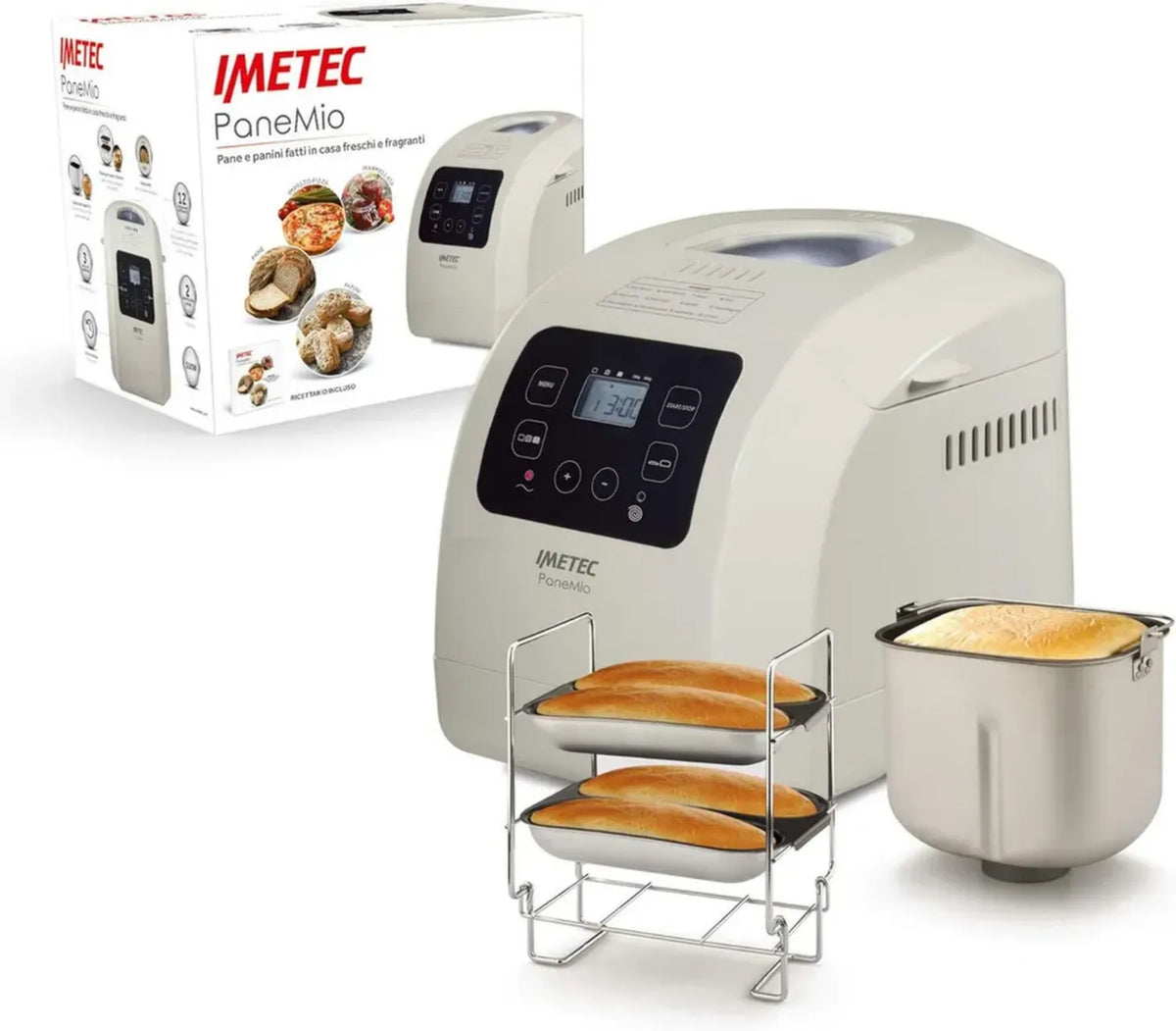 Macchina del Pane Imetec Panemio, 12 Programmi, Cottura Programmabile, 3 Livelli di Doratura, 550W