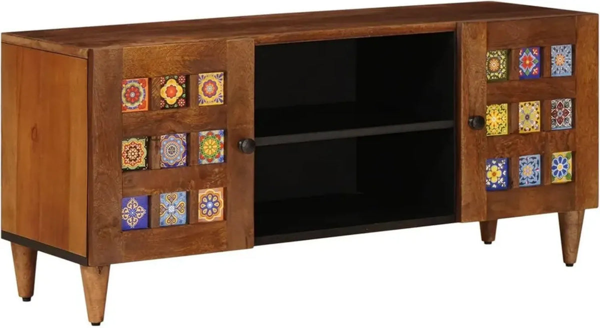 Mobili TV in Legno di Mango Massello 105x33,5x46 cm, Noce, Design Elegante per Soggiorno