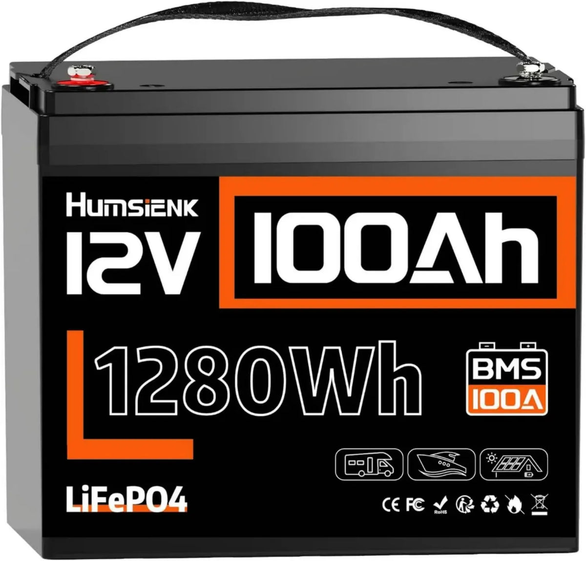 Batteria LiFePO4 12V 100Ah con BMS 100A, 15000 Cicli, Protezione Bassa Temperatura, per Camper e Sistemi Off-Grid