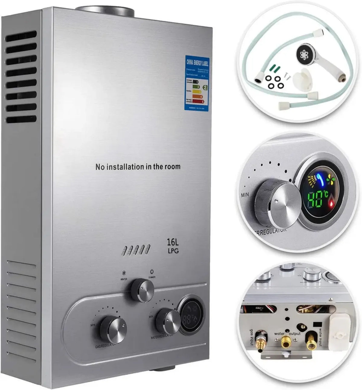 Caldaia a Gas GPL 32KW, Modalit¨¤ Inverno/Estate, Scaldabagno Istantaneo a Parete 16L/min