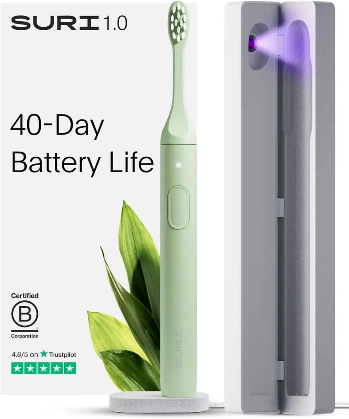 SURI Spazzolino Sonico Ecologico con Testina Riciclabile e Custodia UV LED
