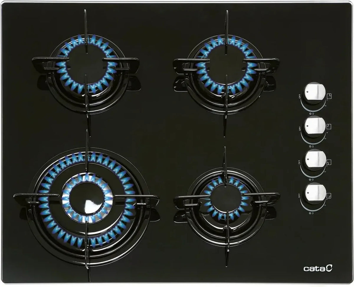 CATA CIB 6031 BK Piano Cottura a Gas 4 Fuochi con Tripla Corona, 59 cm, 8 kW, Griglie Smaltate