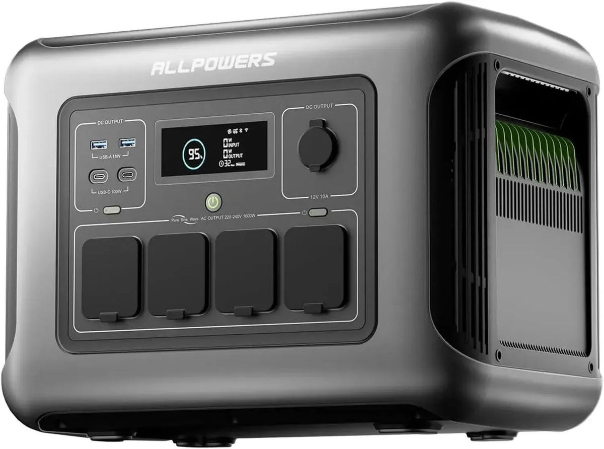 ALLPOWERS Generatore Solare Portatile R1500 LITE, 1056Wh LiFePO4 con Uscite 4x1600W, UPS Silenzioso 35dB per Emergenze, Campeggio e Uso Domestico, Ricarica Rapida 0-80% in 40 Minuti