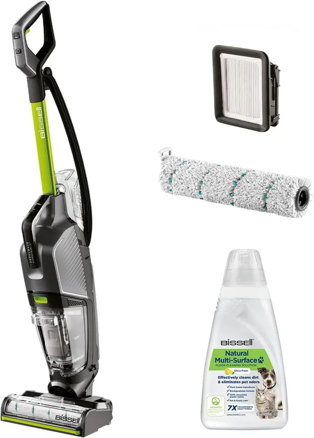 Bissell CrossWave HydroSteam PET, Aspirapolvere Multifunzione con Vapore, Perfetto per Animali, Pulizia Completa, Modello 3517N