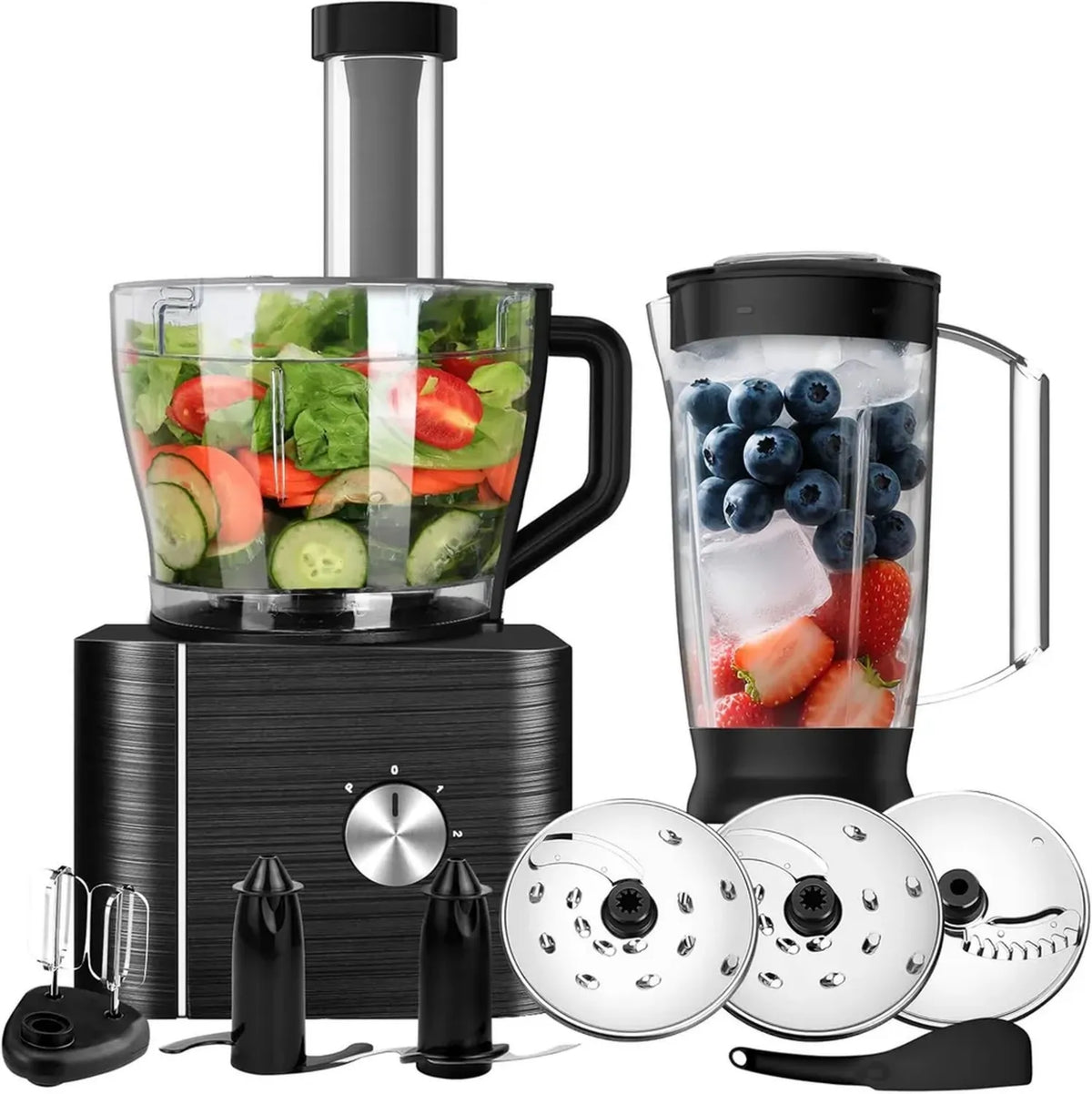 Robot da Cucina 1100W con Frullatore, 3 Velocit¨¤, 3.2L + 1.5L, Multifunzione per Affettare e Montare