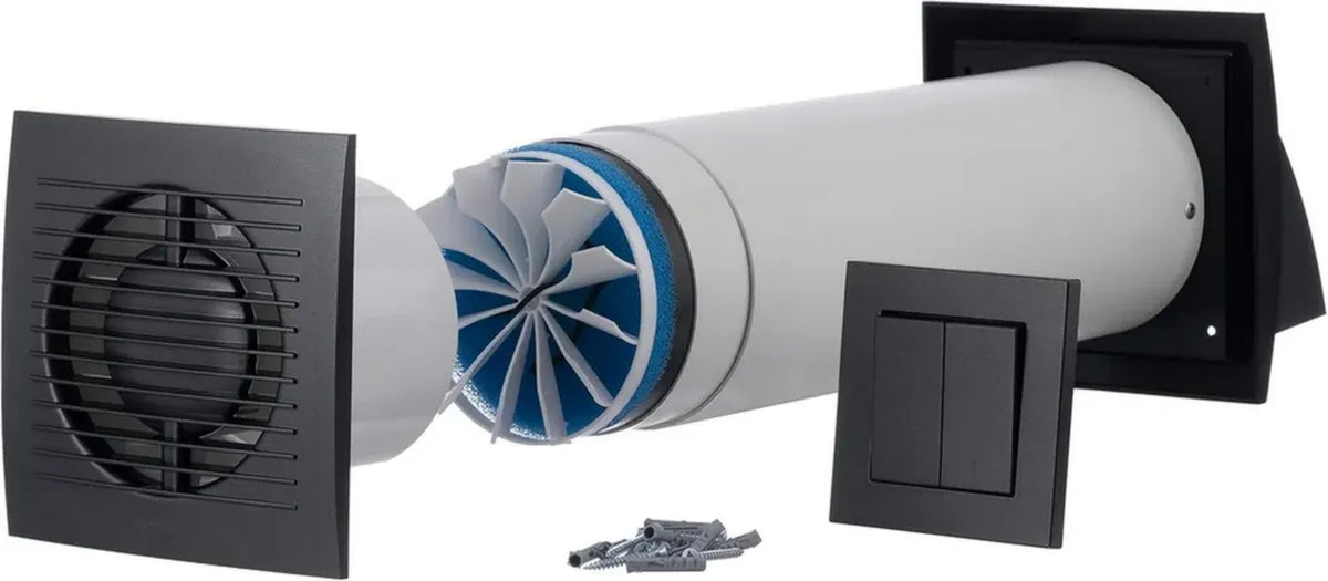 Sistema VMC Decentrale 100 mm Antracite con Recuperatore di Calore e Interruttore