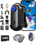 Telecamera d'Azione 4K Mini con Scheda 64 GB, Cam WIFI Magnetica, POV a Mani Libere, Clip Ruotabile a 360¡ã, Custodia Impermeabile per Vlog, Bici, Passeggiate con Animali