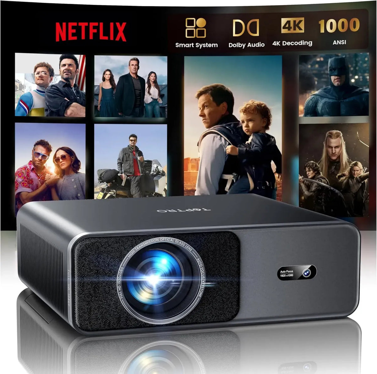 Proiettore 4K con AI, WiFi 6 e Bluetooth per Home Theater