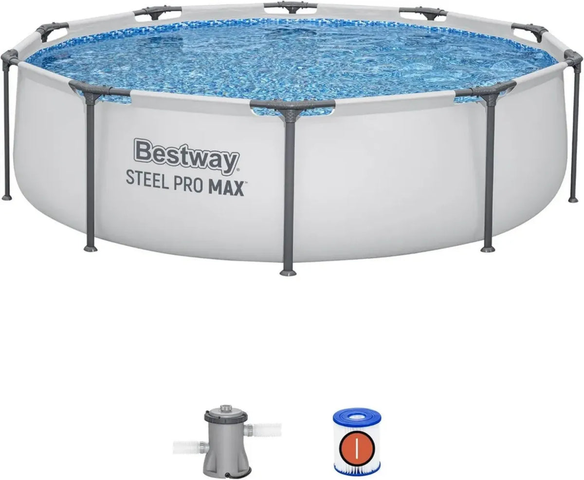 Piscina Rotonda Bestway MAX Steel Pro con Pompa Filtro, ? 3 m, Grigio