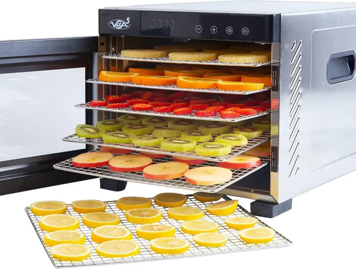 Essiccatore Alimentare in Acciaio Inox con 6 Vassoi - Timer 24 Ore, Temperatura 35-75¡ãC, 650W