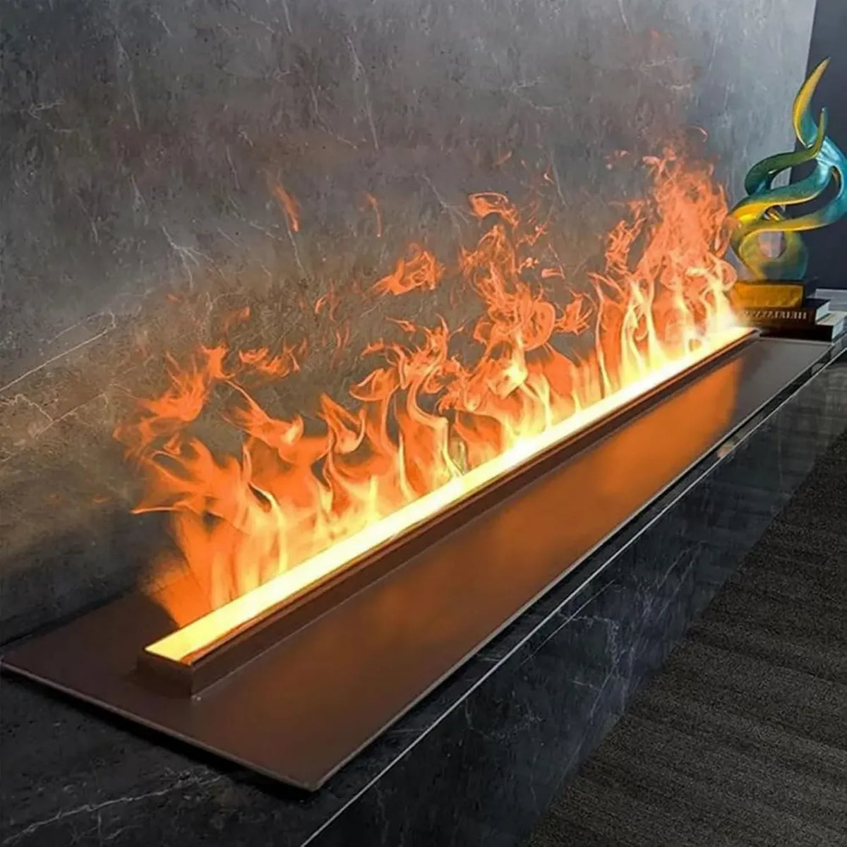 Camino 3D a vapore con 7 colori fiamme e luminosit¨¤ regolabile, acciaio inox, controllo touch e remoto, 80 cm