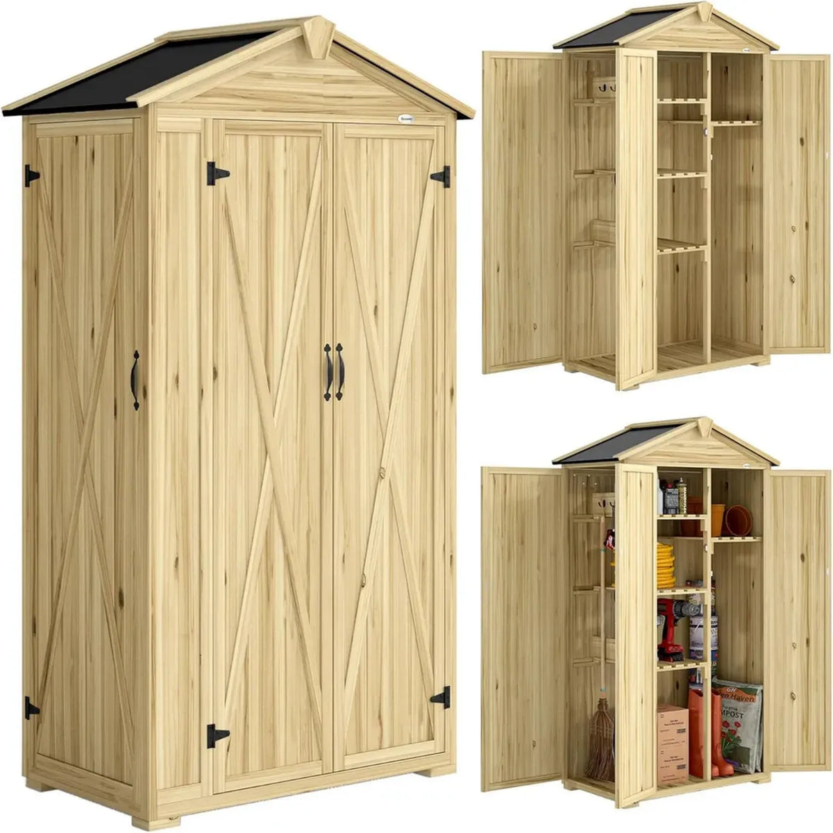 Armadio da Giardino in Legno con Porte Bloccabili e Ripiani Regolabili 93x53x168 cm