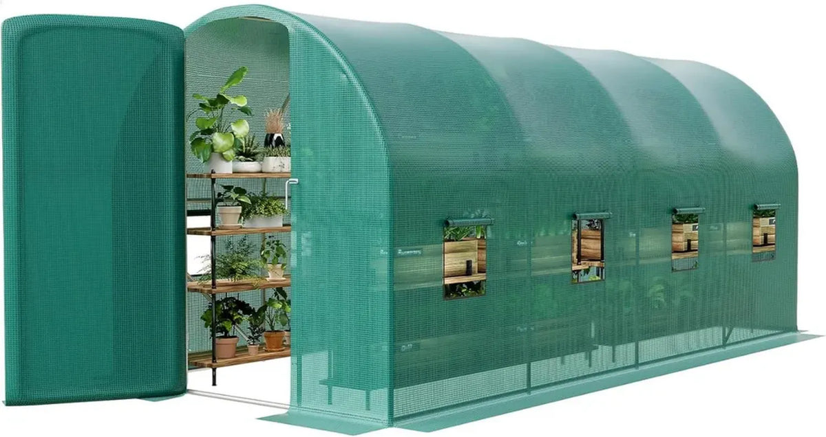 Serra a Tunnel in Acciaio Zincato con Finestre e Porte, 4,6 x 2 x 2 m, Ideale per Germinazione e Giardinaggio