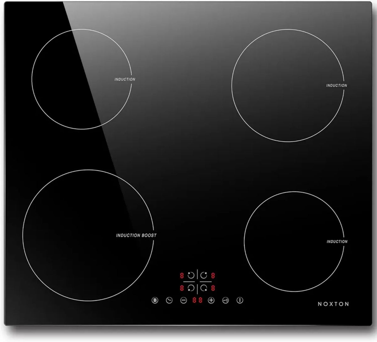 NOXTON Piano Cottura a Induzione 4 Zone, 6400W, Nero, Sensore di Blocco Bambini, 60cm