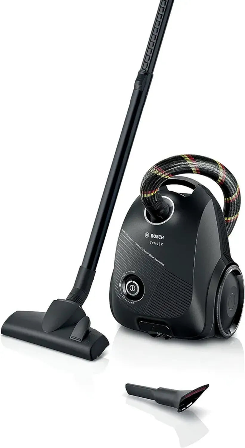 Aspirapolvere Bosch Serie 2 con Sacchetto, Materiale Riciclato, Filtro Igienico, 10 Anni Garanzia, 600W, Nero